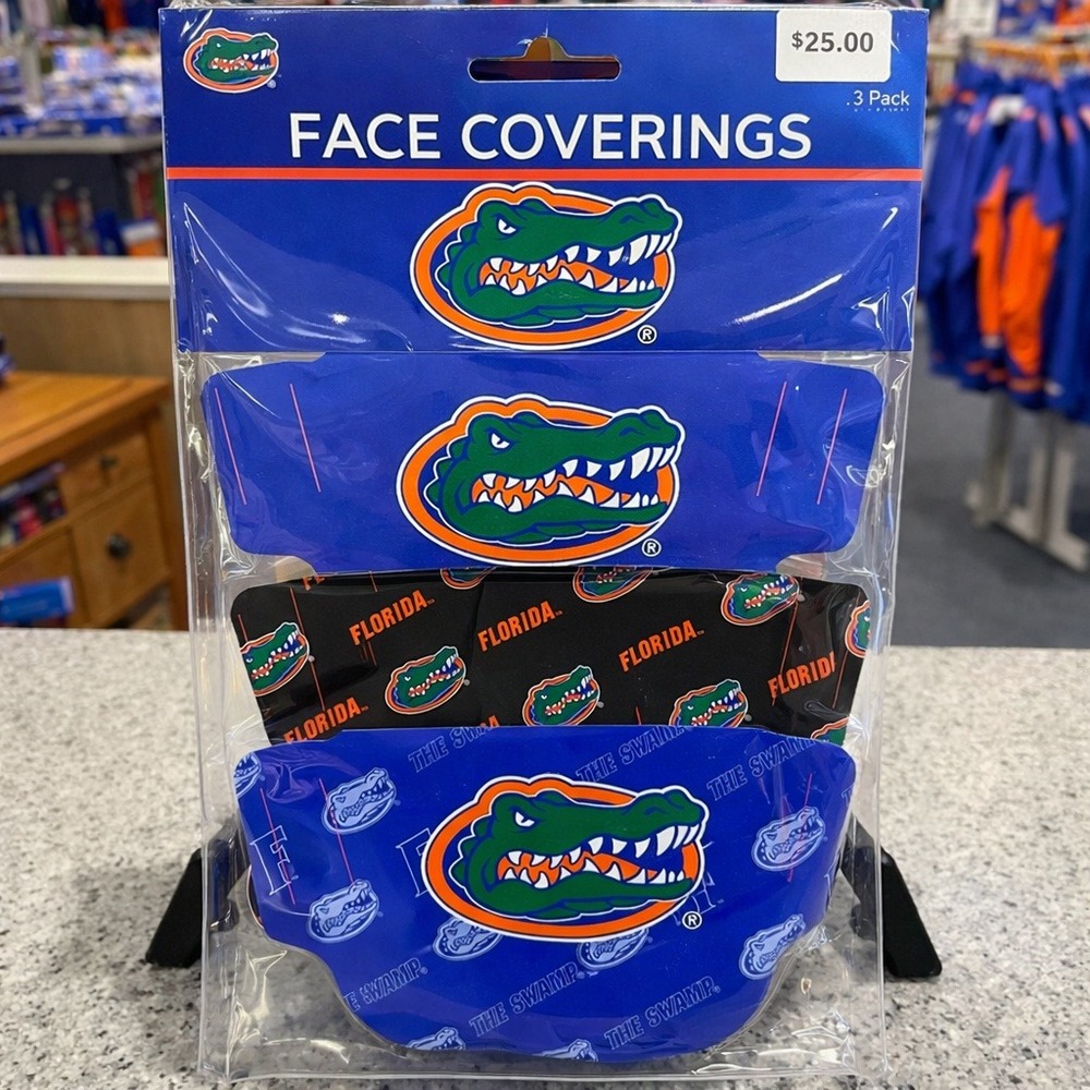University of Florida Gators Face Mask 3-Pack NCAA UF Blue‎ Black The Swamp Logo